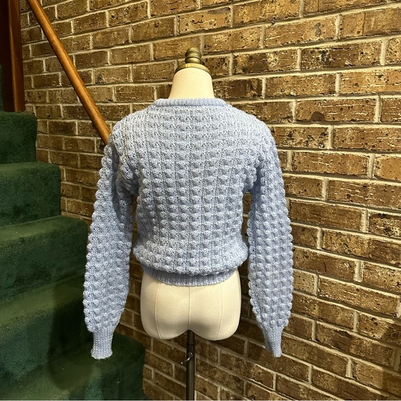 VTG 70s Light Blue Chunky Knit Popcorn Crewneck Sweater - Picture 3 of 9